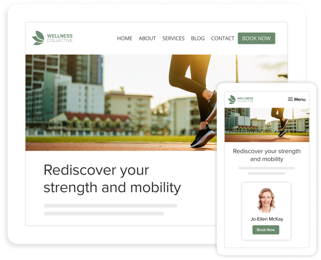 Person's legs in athletic wear and running shoes on a track with city buildings in background