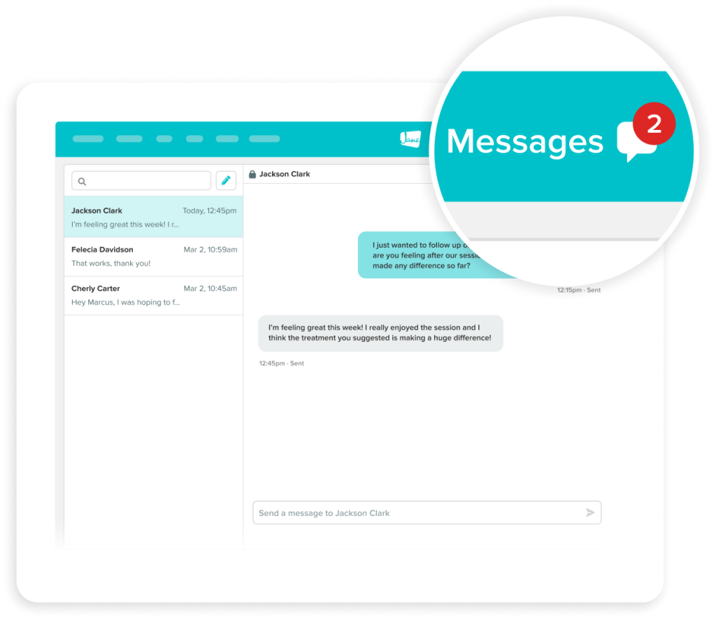 Messages app interface showing conversation with Jackson Clark and 2 unread messages