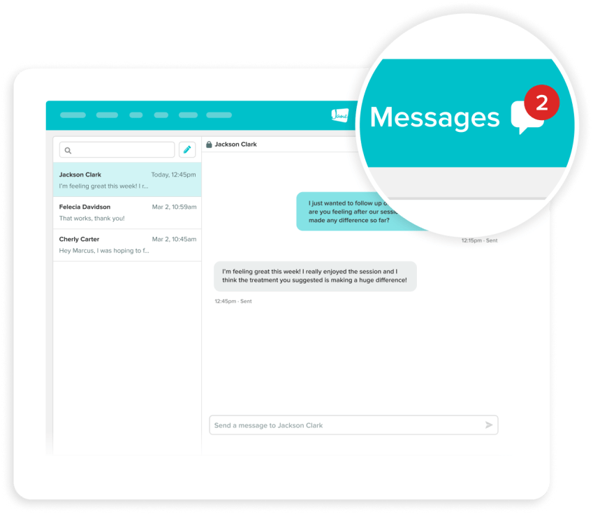Messages app interface showing conversation with Jackson Clark and 2 unread messages