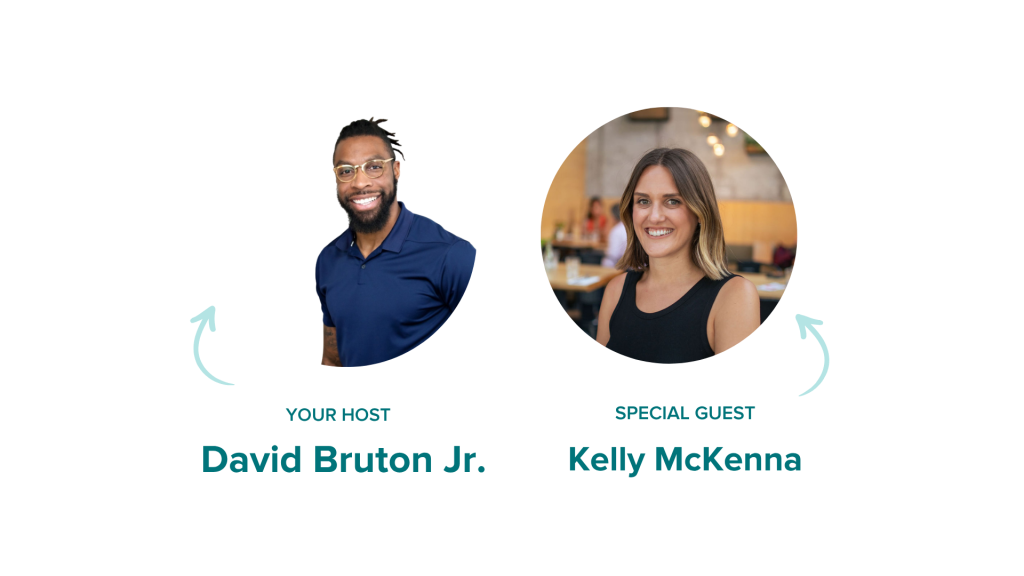 Two professional headshots showing David Bruton Jr. as host and Kelly McKenna as special guest